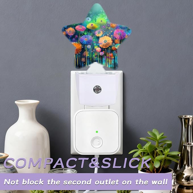 Night Light,Flowers Colorful Night Lights Plug into Wall Abstract Field Decorations for Bedroom Bathroom,Dusk to Dawn Sensor Kitchen Hallway Stairs Energy Efficient Desk Lamp