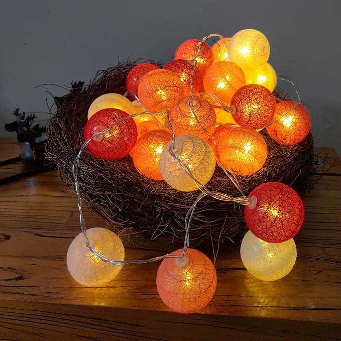 Gardeningwill 3M/10Ft 30 Red White Ball LED Battery Operated String Fairy Light