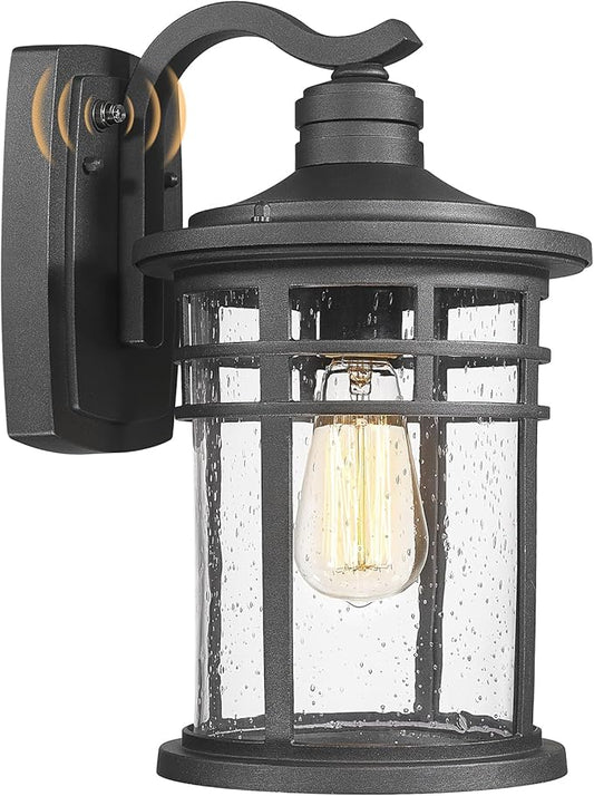 Darkaway Dusk to Dawn Outdoor Porch Wall Light,Outside Wall Mounted Light Seeded Glass Exterior Waterproof Lantern 14.57inch Large Modern Wall Sconce Lighting for House Front Door Garage