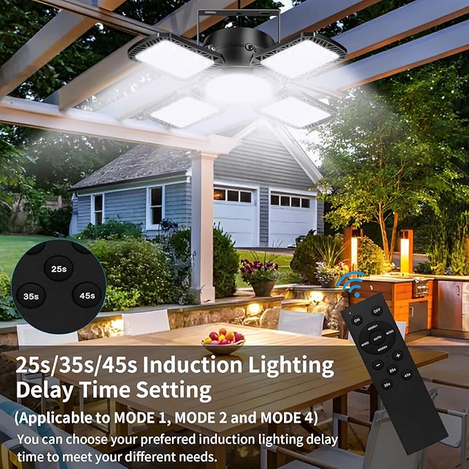 Solar Shed Light Indoor Outdoor, Aqonsie 176LED Solar Powered Pendant Light Daytime Available, Dual Lamps Motion Sensor Indoor Light with 5 Lighting Modes & Remote for Shed, Gazebo, Barn, Garage, Shop