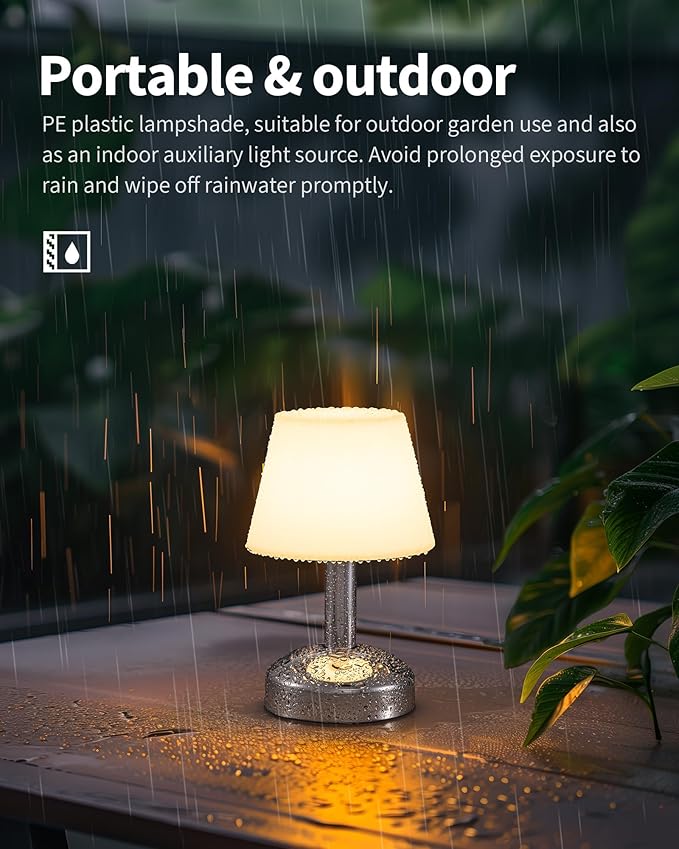 KDG Modern Cordless Small Table Lamps, Outdoor Portable Shower Waterproof LED Dimmable Desk Lamp, 5000mAh Rechargeable Battery Operated Light for Restaurant, Bedroom, Bathroom, Night Light (Silver)