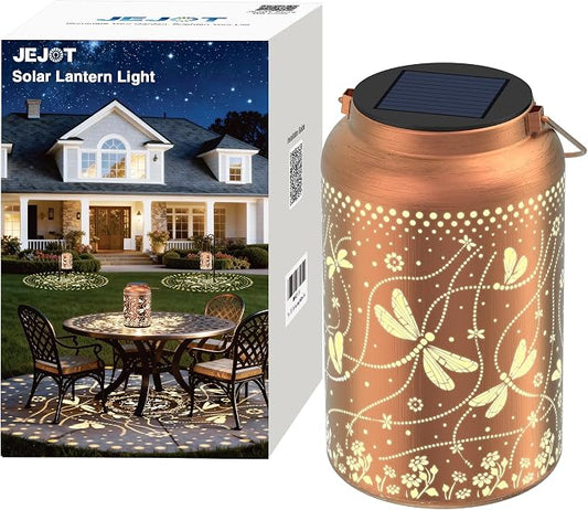 JEJOT Dragonfly Solar Lanterns Outdoor Waterproof, Mothers Day Gifts, Birthday Gifts for Women Mom Grandma,Metal Hanging Solar Lantern for Yard,Garden,Porch Landscape Deconrations-1 Pack