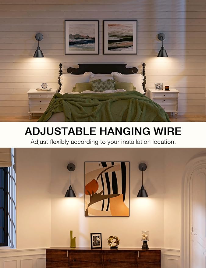 NIORSUN Matte Black Battery Operated Wall Sconce Set of 2, 5200mAh Dimmable Detachable Bulbs and Remote Wireless Rechargeable Wall Lights, 9 Colors Sconces Wall Decor for Bedroom Living Room Hallway