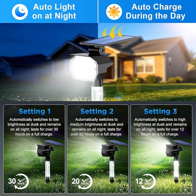 Solar Lights Outdoor Waterproof Spot Lights，IP65 Waterproof with Ambient Light Column & Adjustable Brightness,for Garden Yard Pathway Lawn (Cold White, 4 Pack)
