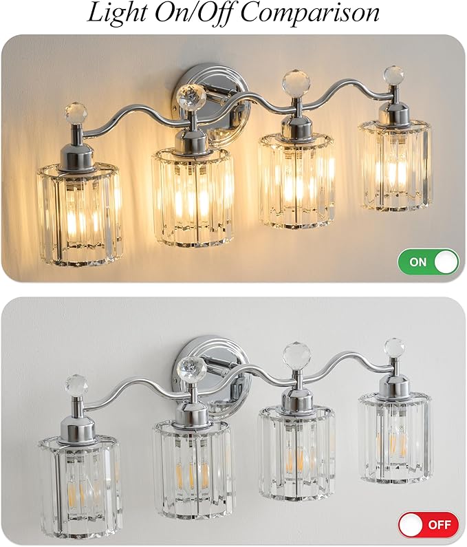 Chrome Bathroom Vanity Light, Modern Crystal Bathroom Ligth Fixture, 4 Light Vanity Lights, Light Fixtures Above Mirror, Wall Lamp for Mirror Living Room Cabinet Bedroom Porch
