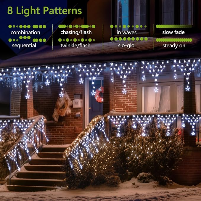 Ramadan Lights Outdoor Decorations 218 LED 13.8ft Star Curtain Fairy Lights with 12 Drops, Clear Wire LED String Light Decor with 8 Modes for Wedding Party Holiday Christmas Home Indoor Outdoor Decor
