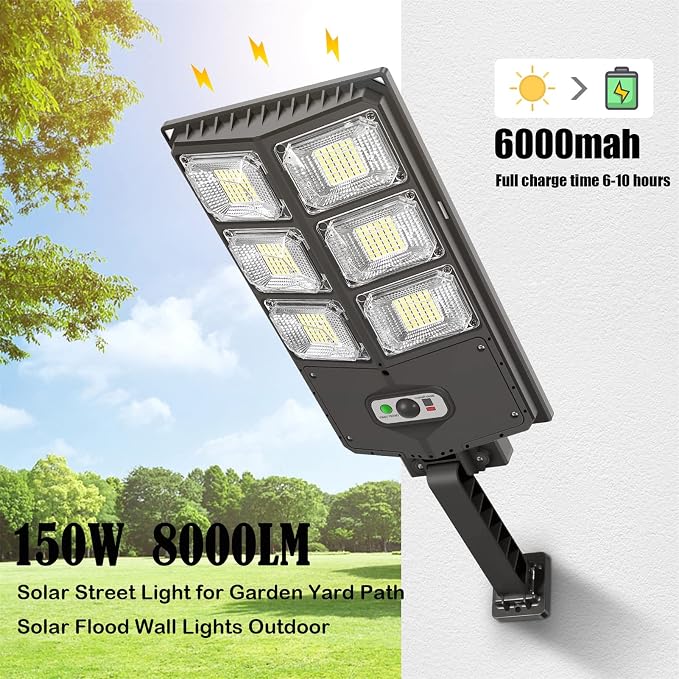 150W Solar Lights Outdoor Waterproof, 8000LM LED Solar Flood Lights Outdoor Motion Sensor with Remote, 3 Modes Solar Lights for Outside Yard, Garden, Path & Parking Lot (4PCS)