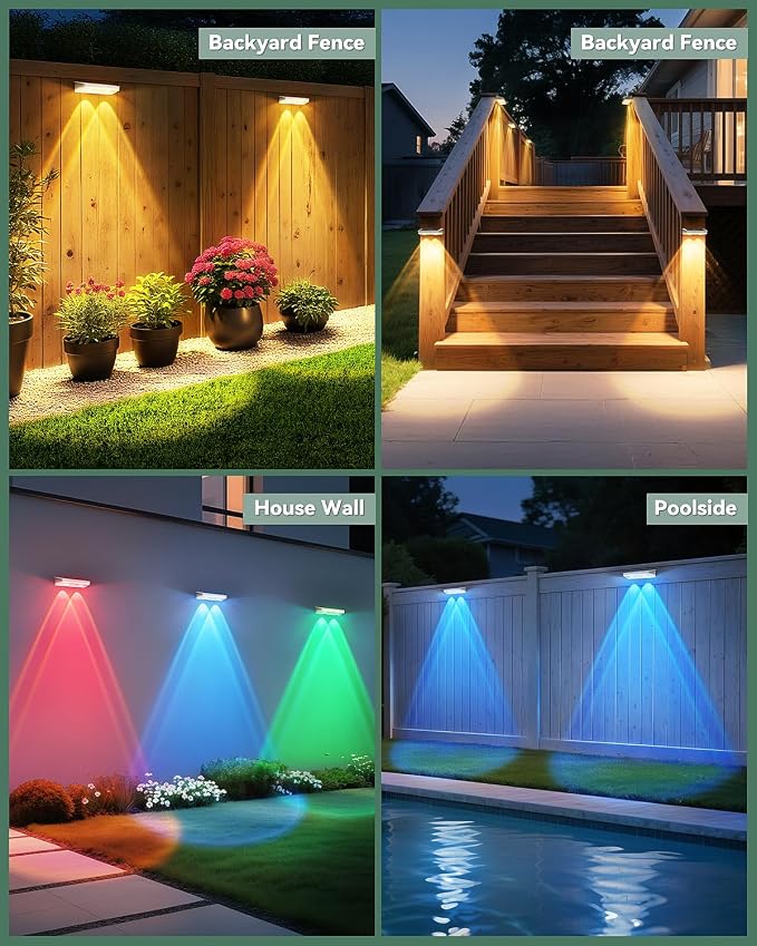Fence Lights Solar Powered 20 Pack, 7 Fixed Colors & Color Changing Solar Fence Lights Outdoor, IP65 Waterproof Backyard Decoration for Patio, Deck, Pool, Step