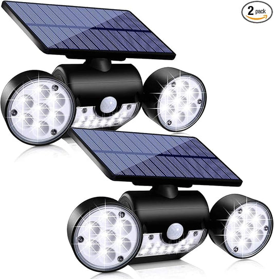 Outdoor Solar Lights, 30 LED Solar Security Lights with Motion Sensor Dual Head Spotlights IP65 Waterproof 360° Adjustable LED Solar Motion Lights for Front Door Garage Patio Deck, 2 Pack