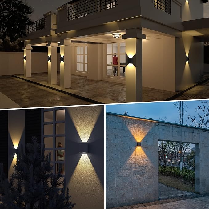 LUTEC 4-Pack LED Up & Down Modern Wall Lamp, Aluminum Anti-Rust Outdoor Indoor Wall Sconce, 10W 3000K Warm White, Adjustable Exterior Wall Light, Waterproof for Porch, Patio, Garden, Bedroom-Black