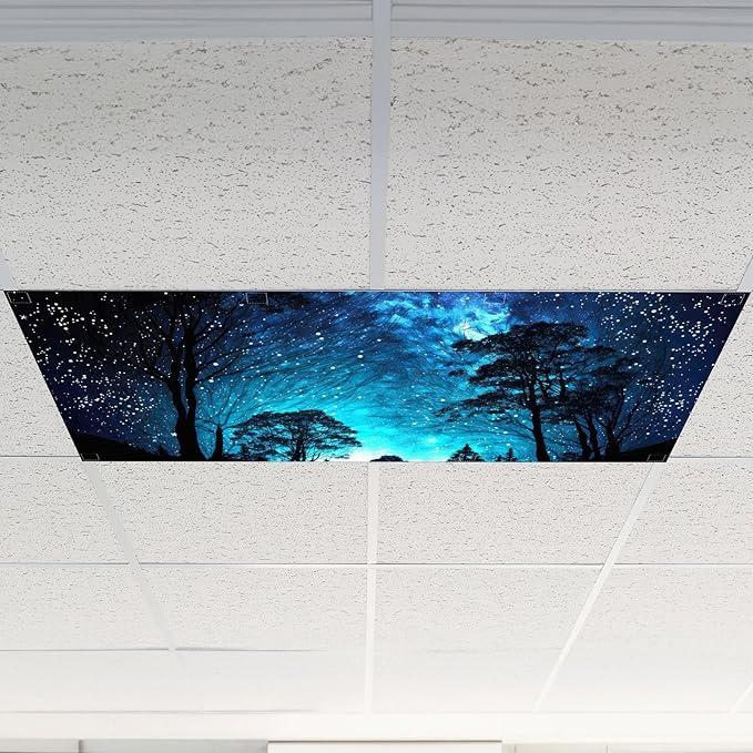 6 Pcs Fluorescent Light Covers for Ceiling Lights with 48 Magnets Decorative Magnetic Light Filters for Classroom Office Kitchen Decoration(Night)