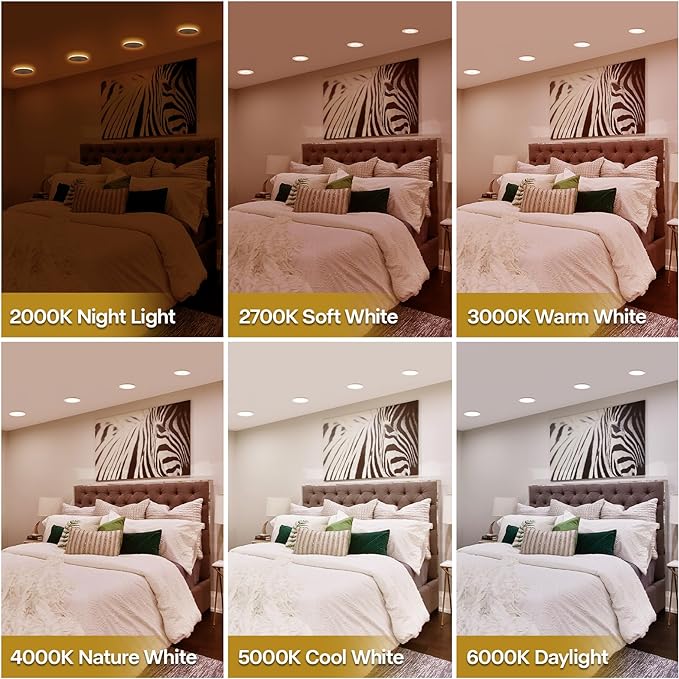 POWERASIA 1 Pack 4 Inch LED Can Lights with Night Light, 5CCT Retrofit Recessed Lighting Selectable 2700K-6000K Dimmable, 9W=55W, 630LM Downlight with Metal Smooth Trim - ETL and Energy Star
