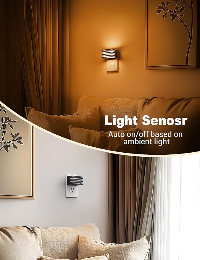 JandCase Amber Night Light, [2 Pack] Night Lights Plug into Wall with Dusk to Dawn Sensor, Dimmable Plug in Night Light, Adjustable Brightness, Amber Nightlight for Bedroom Bathroom Hallway