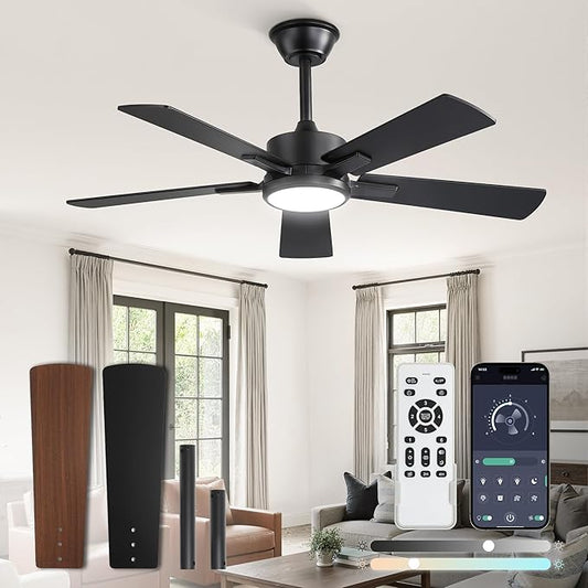 Fanbulous 42 Inch Ceiling Fans with Lights and Remote, Stepless Color Temperature Change & Dimmable 20W LED Ceiling Fan, 6 Speeds Reversible Quiet DC Motor for Bedroom, Living Room, Apartment,Black