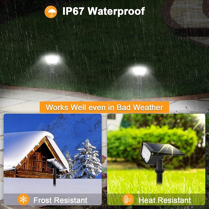 Solar Spotlights Outdoor, IP65 Waterproof LED Solar Uplights with Stake - 2 Lighting Modes, 120° Adjustable, Solar Powered Landscape Lights for Lawn, Walkway, Backyard, Camping (8 Pack)