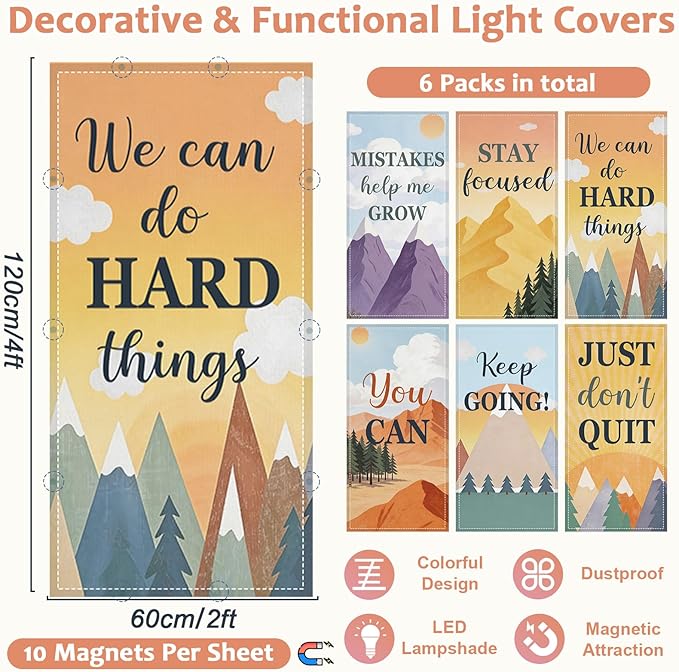QOUBAI 6 Pcs Fluorescent Light Covers,4 x 2 Ft Magnetic Light Filters Moving Fluorescent Lights Shade Easy Install for Classroom Office Library Hospital Home Ceiling Mountains