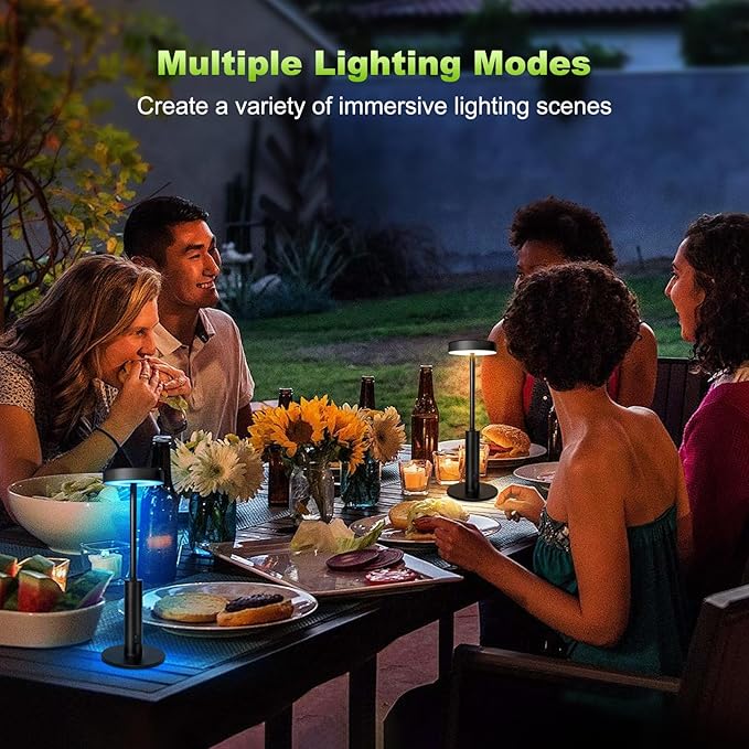 Wowag 2 Pack Small Cordless Table Lamps Rechargeable,5000mAh Battery Operated Portable Desk Lamp,3 Colors & RGB Stepless Dimmable Wireless Touch Lamps for Restaurant Home Dinner Dining Patio(Black)