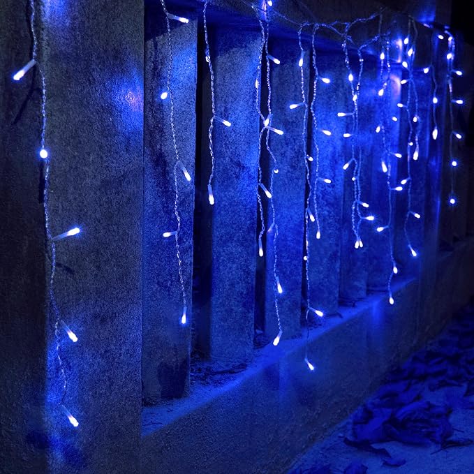 YOLIGHT 13ft 96 LED Icicle String Lights with Memory Function Controller, Indoor Room Curtain Fairy Lights Hanging Decoration for Halloween Patio Garden Bedroom Christmas Wedding (Blue)
