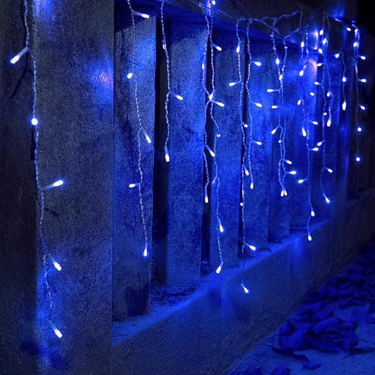 YOLIGHT 13ft 96 LED Icicle String Lights with Memory Function Controller, Indoor Room Curtain Fairy Lights Hanging Decoration for Halloween Patio Garden Bedroom Christmas Wedding (Blue)
