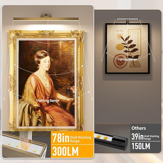 Afyuol Picture Lights for Wall, Brass Battery Operated Picture Light 24in Art Light CCT Dimmable Recharging Battery Wall Light with Remote Control for Living Room Gallery
