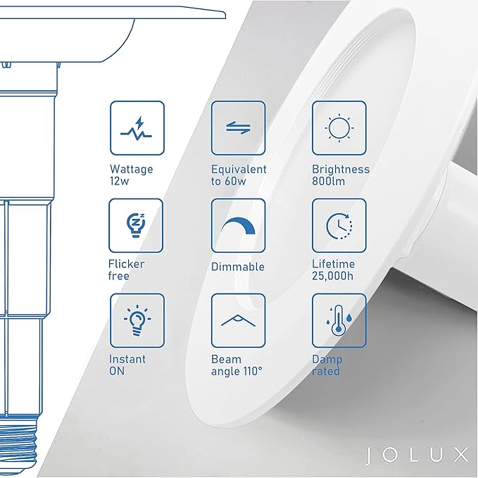 Jolux 4-Pack 5/6" LED Can Lights Retrofit Recessed Lighting,12W=60W,5000K Daylight,800 Lumens,Dimmable Adjustable Retrofit Downlight,ETL,Damp Rated,Simple Installation Can Lights,Bevel Trim