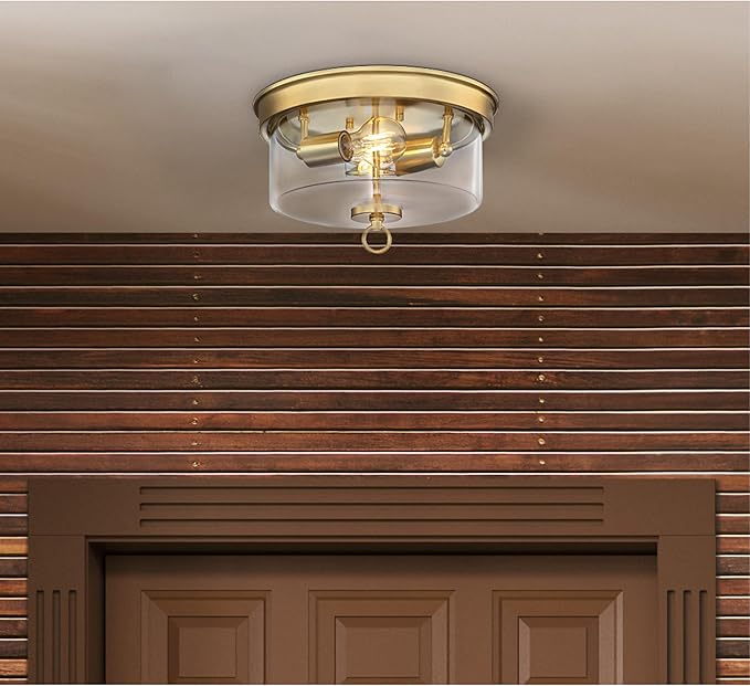 Westinghouse 6128600 Lebanon Transitional 12 Inch, Two Light Flush Mount Ceiling Fixture, Champagne Brass Finish, Clear Glass