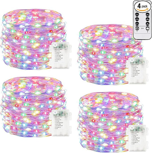 4Pack 80Ft 240LED Fairy Lights Battery Operated with Remote, Waterproof String Lights with Timer for Indoor & Outdoor, Twinkle Lights Battery Powered for Bedroom Christmas Decorations (Multicolor)