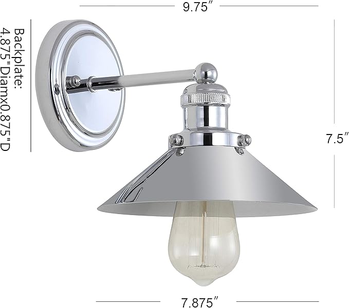 JONATHAN Y 7.8" Chrome 1-Light Industrial Farmhouse Metal Vanity Light Wall Sconce, Metal Shade for Bathroom Mirror, Kitchen, Entryway, LED Bulb Included JYL7423A