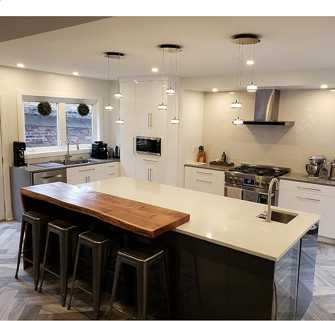 Mercury 3 Mini Pendant Lighting Nickel - LED Hanging Light Fixture for Kitchen Island, Bar, Foyer - Cluster Pendants - Dimmable, Adjustable Wire, Lamp Bulb Included