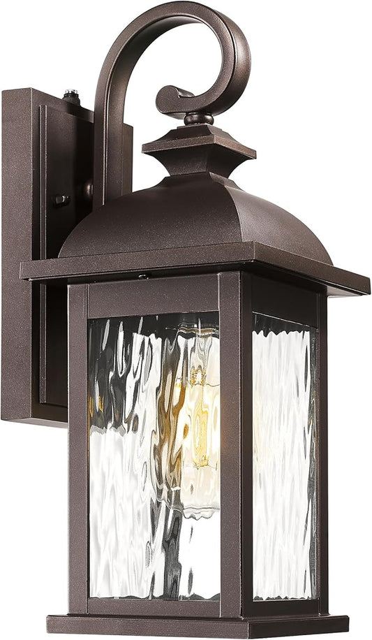 FEMILA Dusk to Dawn Outdoor Wall Sconces, 15" ORB Front Porch Light Fixtures Wall Mount, Exterior Light for Patio, Entryway, Garden, Water Ripple Glass, UL Listed, 4FD54B-PC ORB-WP
