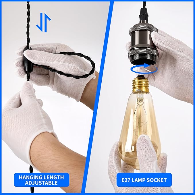 H Track Pendant Lights, H Type Track Lighting Pendants Lights Fixtures with E26 Lamp Holder, Retro Vintage Style, Max Length 39.37 inch, Black 3 Pack(Bulbs Not Included)