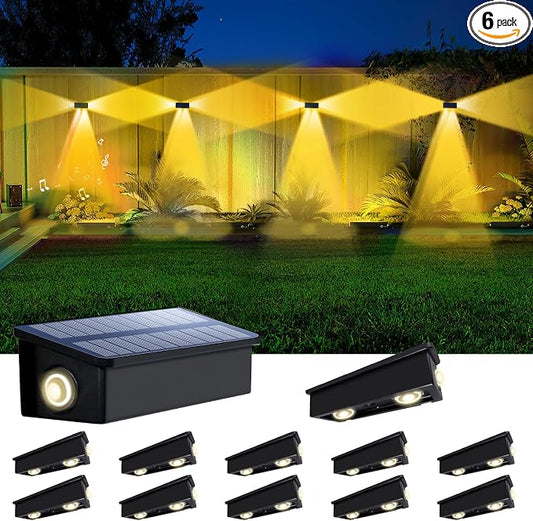 12 Pack 3-Side Solar Fence Lights Outdoor Waterproof with Warm White LED Spot Lens, for Wall, Deck, Patio, Yard, Rail, Garage, Pool, Designed for Enhanced Security, Easy Install
