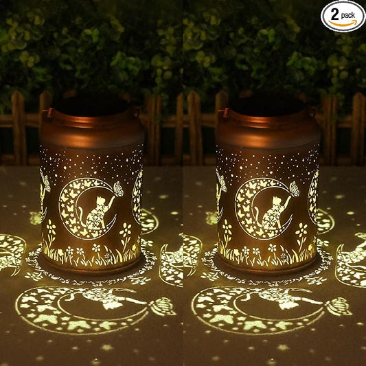 Birthday Gifts for Women Men - 2 Pack Cat Solar Lights Outdoor Waterproof, Mothers Day Gifts for Mom, Decoration Outside for Outdoor, Yard, Garden Decor Solar Lantern
