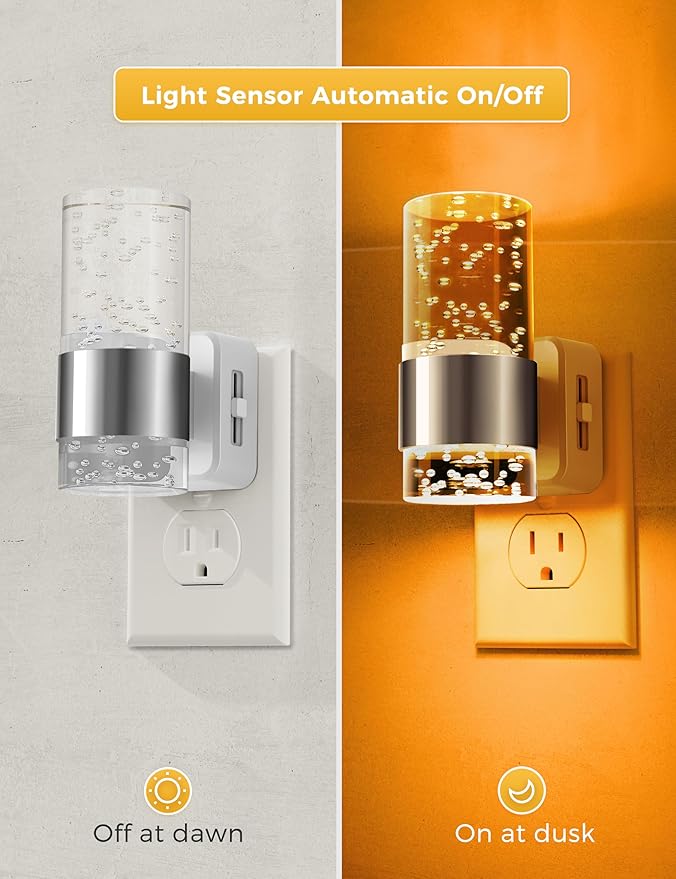 L LOHAS LED Night Light,Dimmable Night Lights Plug into Wall, 2 Pack Acrylic Nightlights with 0-100 LM Adjustable Brightness, Amber Plug in Night Light with Dusk to Dawn Sensor, for Bathroom Hallway