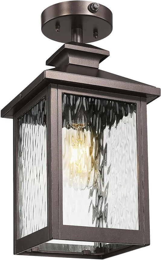 FEMILA Dusk to Dawn Semi Flush Mount Ceiling Light, 16" ORB Ceiling Light FIxtures for Porch, Garage, Entryway, Hallway, E26 Base, Water Ripple Glass 4FYX88F-L SE ORB-SW