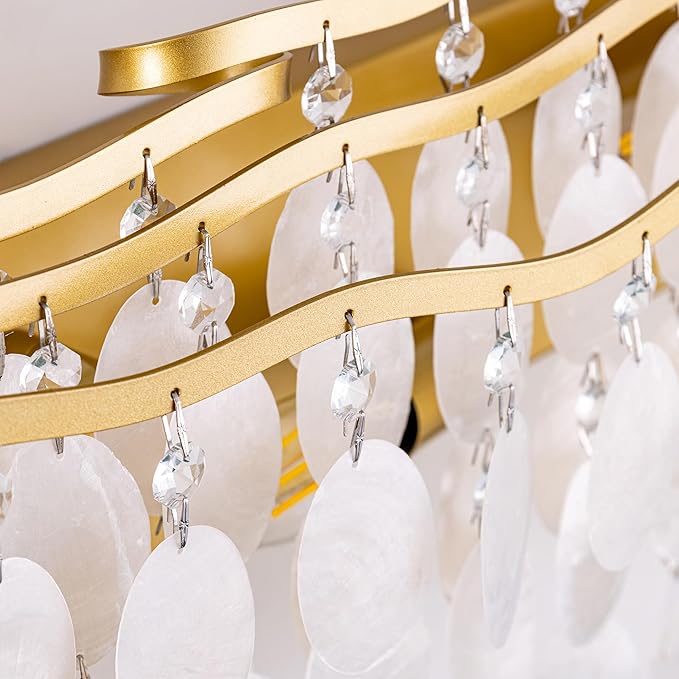 Wellmet Brushed Gold Bathroom Light Fixtures, 4-Light Capiz Shell Vanity Light, Modern Wall Sconces for Mirror, Cabinets, Bedroom, Hallway,Living Room, 27.2" W