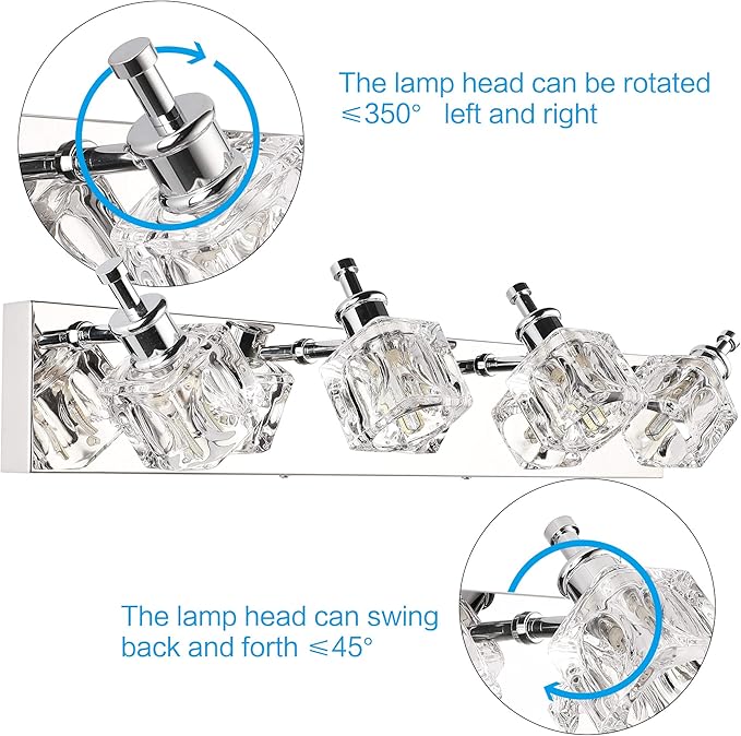 PRESDE Crystal 4-Lights Bathroom Light Fixtures Chrome Vanity Light for Bathroom Modern Bath Wall Lighting Over Mirror LED