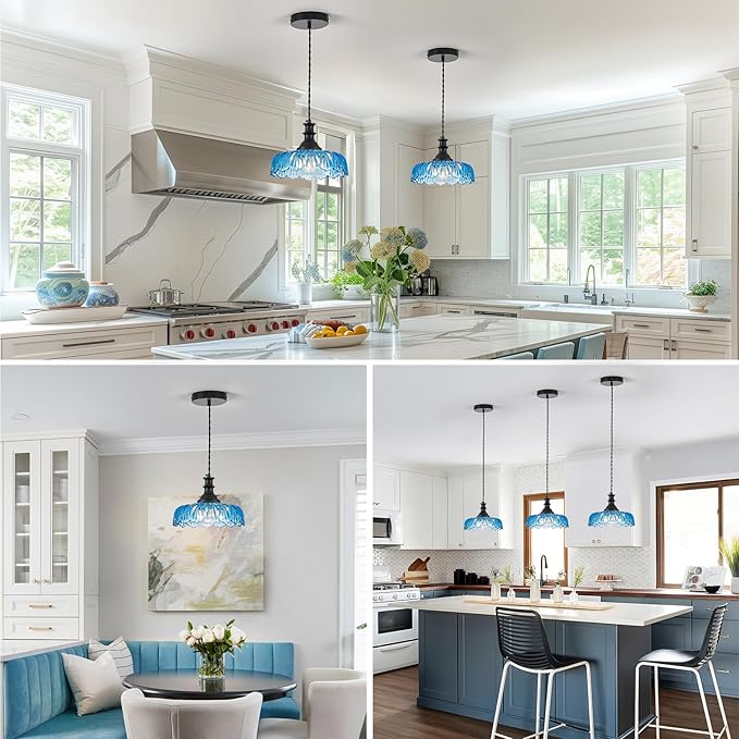 HDDFL Vintage Pendant Lights Fixture Modern Pendant Lighting Fixtures Hanging Lamp for Kitchen Island Bedroom Living Room Hallway Blue and Black