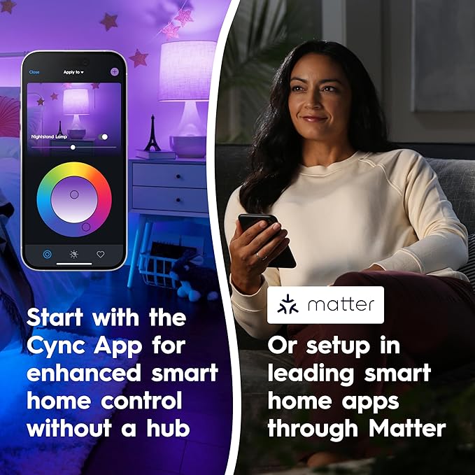 Cync GE A19 LED Smart Light Bulbs,Room Decor Aesthetic Bluetooth and WiFi Color Changing Lights,LED Indoor Light Bulb,Compatible with Alexa and Google,2 Count (Pack of 4)