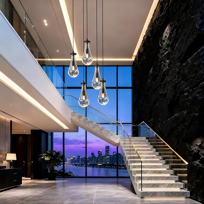 Raindrop Pendant Light Kitchen Island, Modern Black Teardrop Pendant Lights,Dimmable Rain Pendant Lighting Dining Room Light Fixture Bronze Raindrop Lighting for Living Room Hallway, Including Bulb