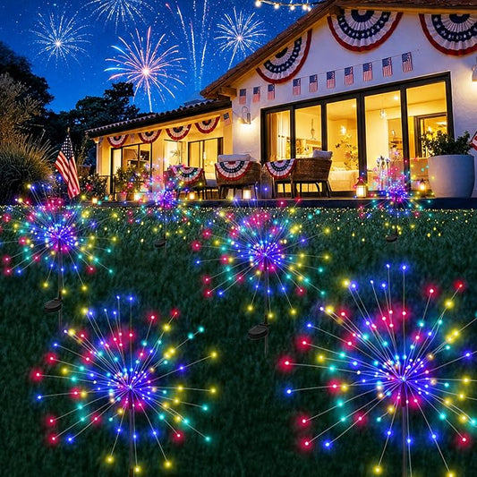 PEVOROS Garden Decor Solar Lights Outdoor,120LED Waterproof Colorful Solar Fairy Garden Lights for Outdoor Decoration,Yard, Patio, Porch,Flower Pot,Pathway, for 4th of July(6Pack)