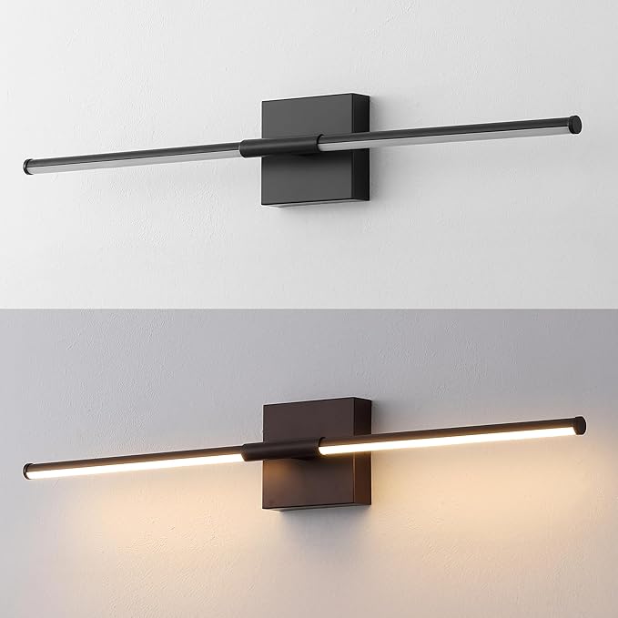 JONATHAN Y 28" Black Modern Dimmable Integrated LED Wall Sconce, Minimalist Adjustable Metal Vanity Light for Bathroom Mirror, Bedroom, Hallway, 3000K, ETL Listed (JYL7041C)