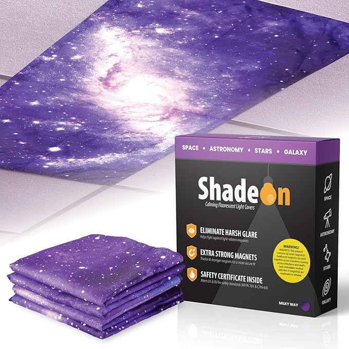 ShadeOn Fluorescent Light Covers for Ceiling Lights (4-Pack) - 2x4 ft Magnetic Light Covers for Ceiling Lights Classroom - Office Light Covers for Fluorescent Lights - Milky Way