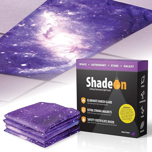 ShadeOn Fluorescent Light Covers for Ceiling Lights (4-Pack) - 2x4 ft Magnetic Light Covers for Ceiling Lights Classroom - Office Light Covers for Fluorescent Lights - Milky Way