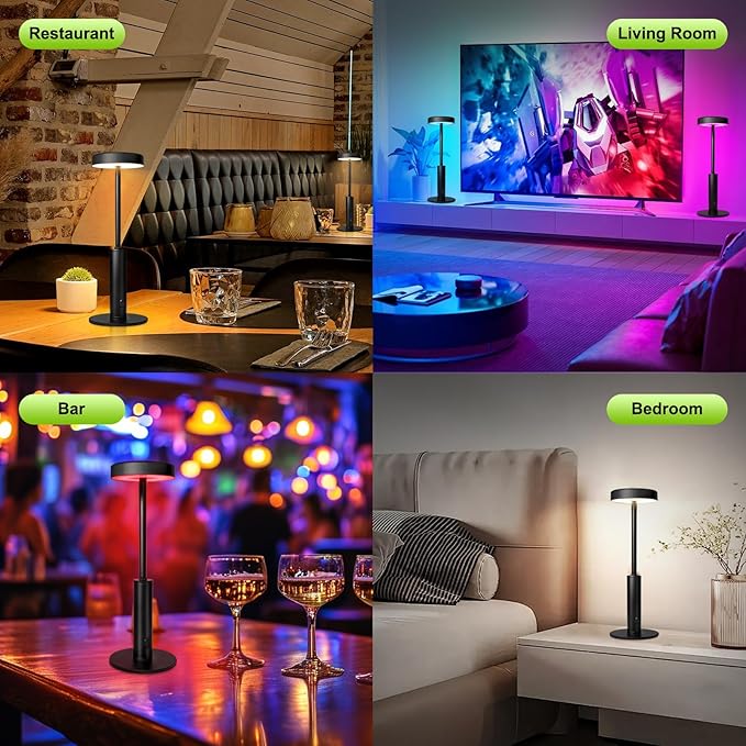 Wowag 2 Pack Small Cordless Table Lamps Rechargeable,5000mAh Battery Operated Portable Desk Lamp,3 Colors & RGB Stepless Dimmable Wireless Touch Lamps for Restaurant Home Dinner Dining Patio(Black)