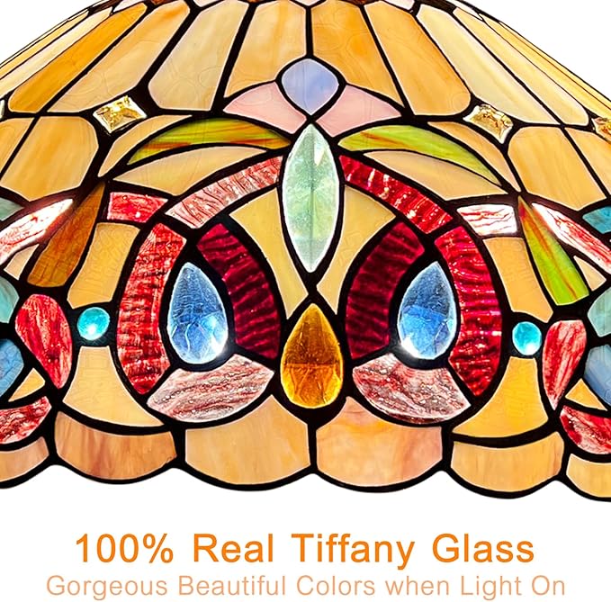 Capulina Tiffany Lamp Stained Glass Pendant Light 2-Light 16" Wide Cream Brown Tiffany Style Hanging Lamp for Kitchen Island Dining Room Hallway Foyer(Adjustable Height)