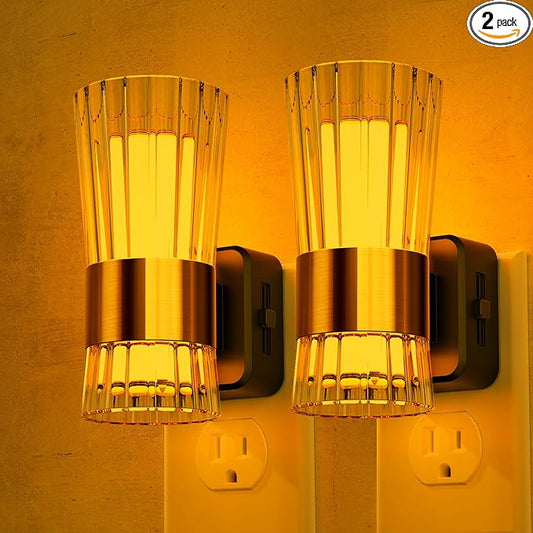 Briignite Night Light, Night Lights Plug into Wall, LED Amber NightLight with Dusk to Dawn Auto Light Sensor, 0-100LM Adjustable Brightness, Wall Sconce Style Design for Bedroom Hallway, 2 Pack