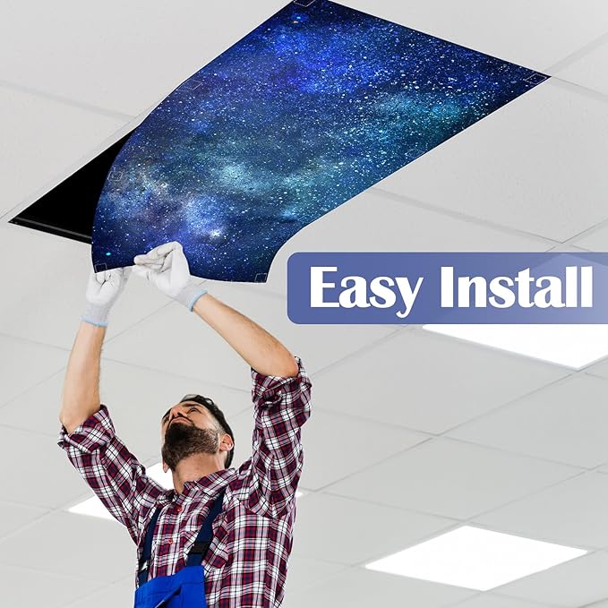 6 Pcs Fluorescent Light Covers for Ceiling Lights with 48 Magnets Decorative Magnetic Light Filters for Classroom Office Kitchen Decoration(Starry)