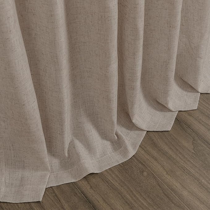 Ecru Linen Curtains for Living Room 98 Inches Long Light Filtering Semi Sheer Curtain Back Tab Rustic Farmhouse Decor Burlap Elegant Soft Luxury Boho Drapes for Bedroom Dinner Room 52x98, 2 Panels