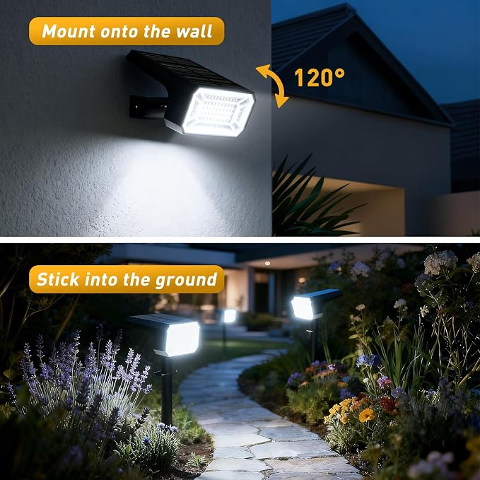 Solar Spot Lights Outdoor, 12 Pack Solar Landscape Lights with 100 LEDs Each, 4 Lighting Modes, IP65 Waterproof, 2-in-1 Adjustable Solar Spotlights for Yard Garden Pathway Driveway(Cool White)